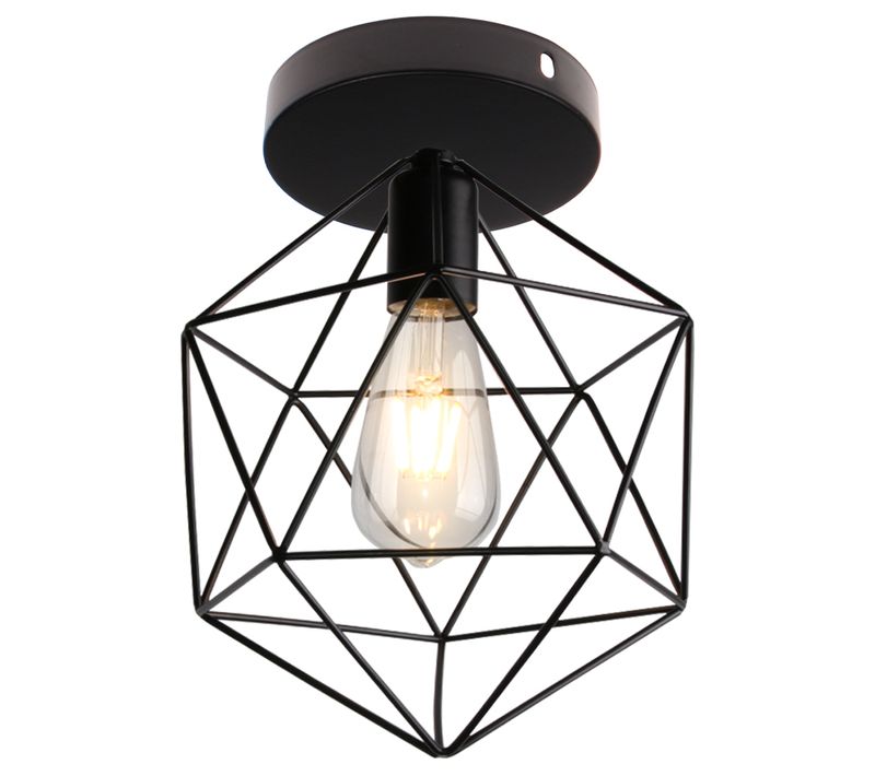 Plafonnier Industrielle Cage Eclairage De Plafond Abat-jour Métal Pour Couloir Chambre Salon Noir