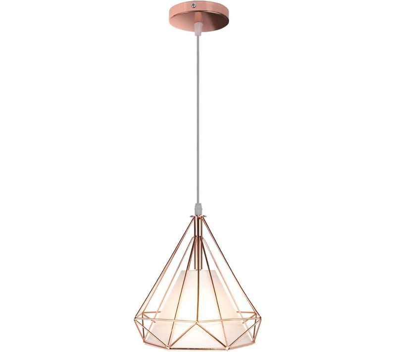 Vintage Suspension Industrielle Cage 25cm E27 Lustre Luminaire Pour Cuisine Salon Chambre Rose