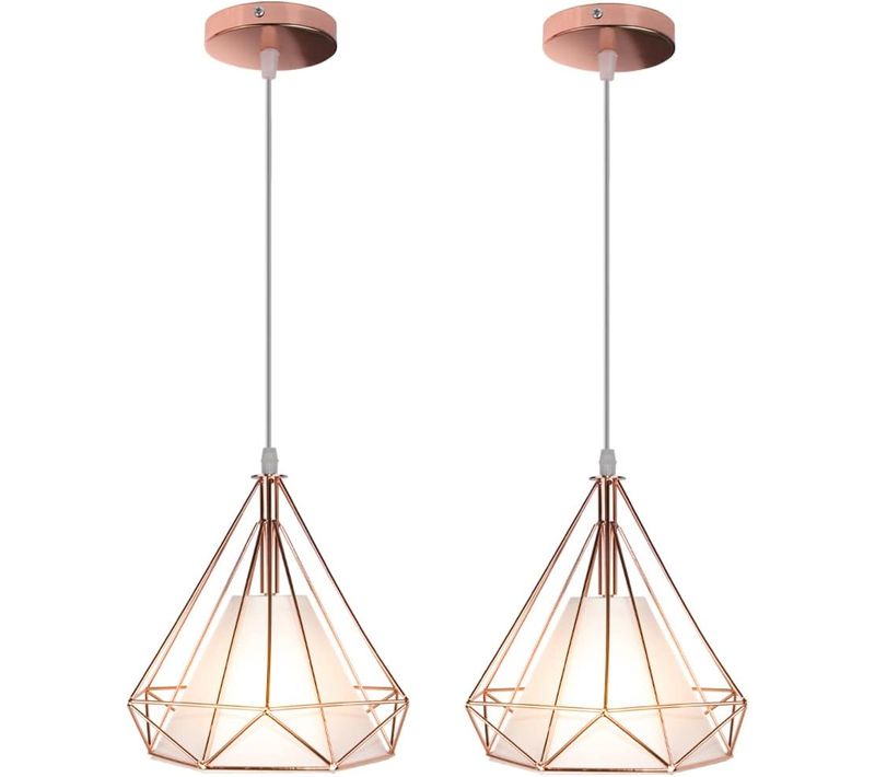 Lot De 2 Suspension Industrielle Cage 25cm E27 Lustre Luminaire Pour Cuisine Salon Chambre Rose