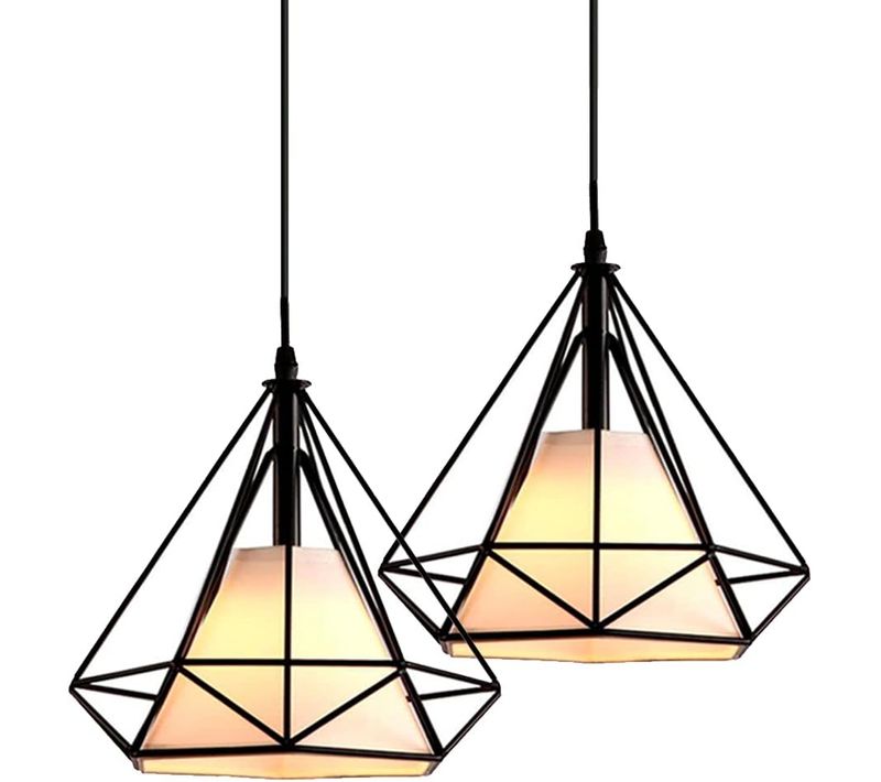 2 Pack Lampe Suspension Industrielle Cage E27 Lustre Luminaire Vintage Plafonnier Chambre 25cm Noir