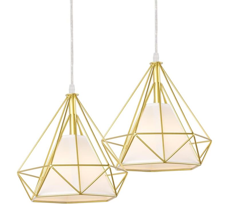 2 Pack Lampe Suspension Industrielle Cage E27 Lustre Luminaire Vintage Plafonnier Chambre 25cm Doré