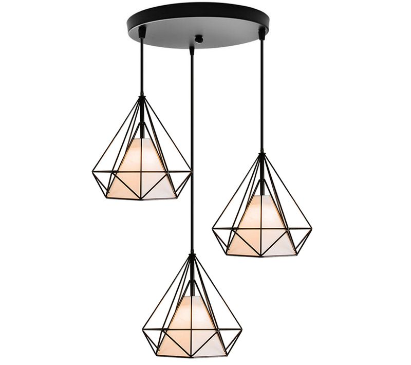 Suspension Cage Forme Diamant 25cm Lustre 3 Lu Minaire Pour Salle à Manger Bar Chambre Noir