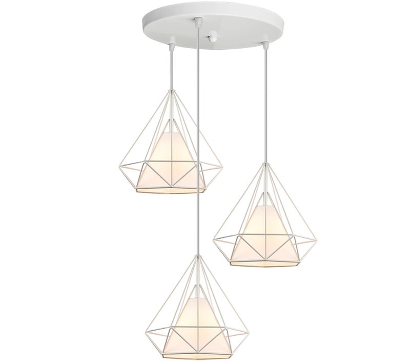 Suspension Cage E27 Lustre 3 Luminaire Plafonnier Industrielle Pour Cuisine Salon Chambre Blanc