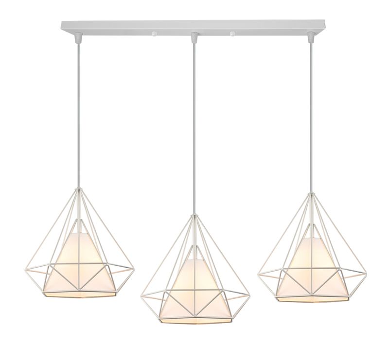 Suspension Industrielle Cage E27 Plafonnier 3 Luminaire Pour Cuisine Salon Chambre Blanc