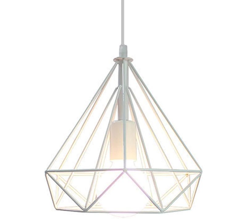 Suspension Industrielle E27 Lustre Abat-jour 25cm Pour Cuisine Salon Chambre Sans Ampoule Blanc