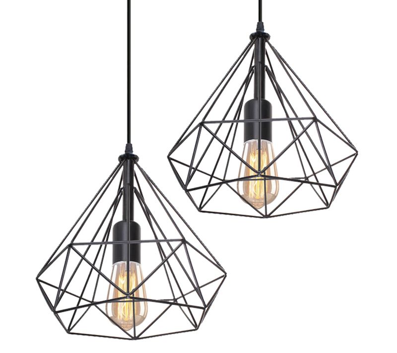 2 Pack Suspension Industrielle E27 Lustre Abat-jour 25cm Pour Cuisine Salon Chambre Noir