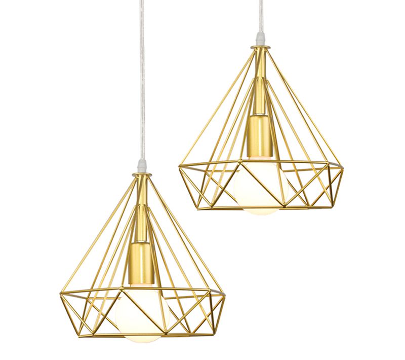 2 Pack Suspension Industrielle E27 Lustre Abat-jour 25cm Pour Cuisine Salon Chambre Or