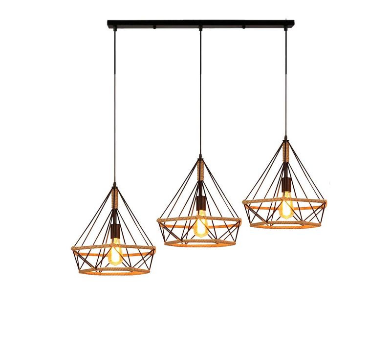 Suspension Industrielle Diamant 25cm 3 Luminaire Lustre Pour Salle Chambre Salon Noir