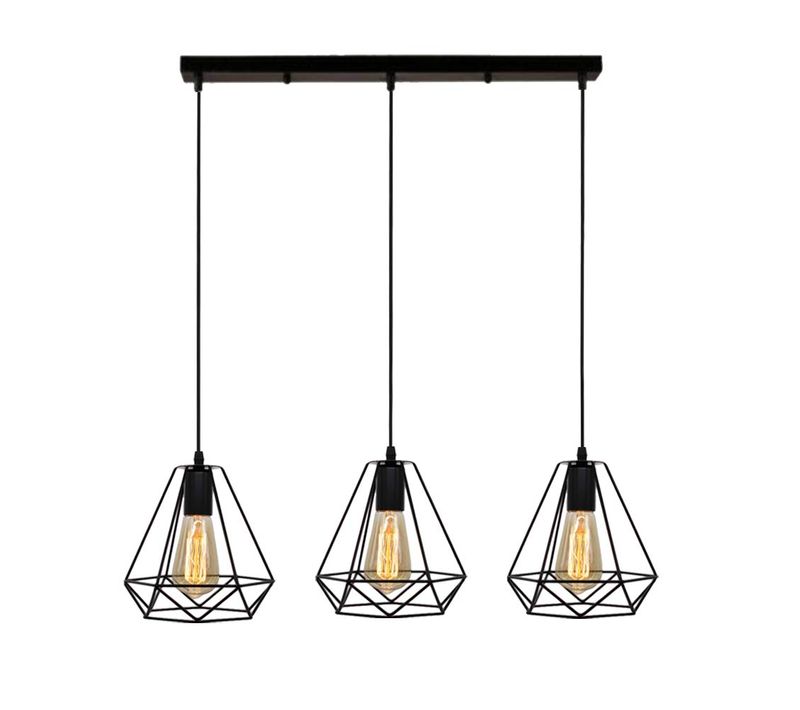 Suspension Industrielle Vintage Cage E27 Lustre 3 Luminaire Pour Cuisine Couloir Chambre Noir