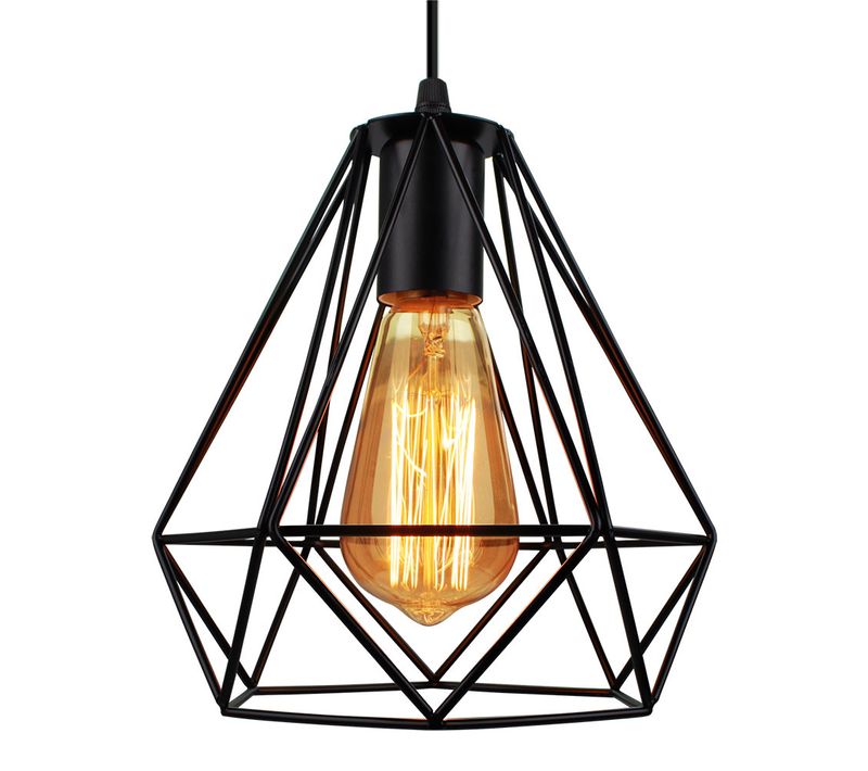 Lustre Suspension Industrielle Cage Luminaire Abat-jour Pour Cuisine Salon Chambre Noir
