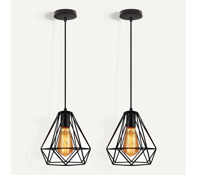 2 Pack Lustre Suspension Industrielle Cage Luminaire Abat-jour Pour Cuisine Salon Chambre Noir