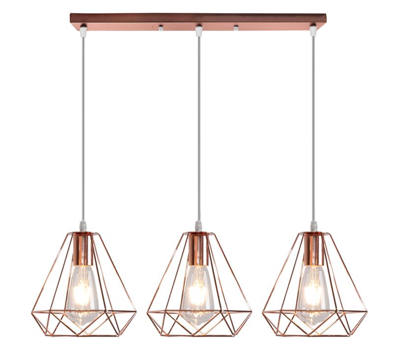 Suspension Cage Diamant Moderne 3 Lustre Abat-jour Métal E27 Pour Salon Cuisine Salle Rose