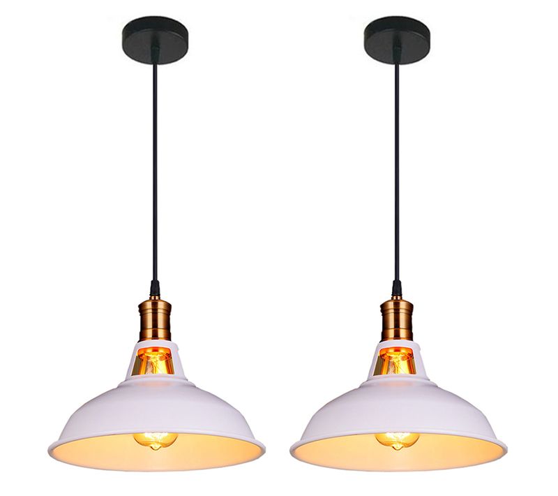 2 Pack Suspension Industrielle Vintage E27 Lustre Abat-jour Retro Pour Cuisine Salon Chambre Blanc
