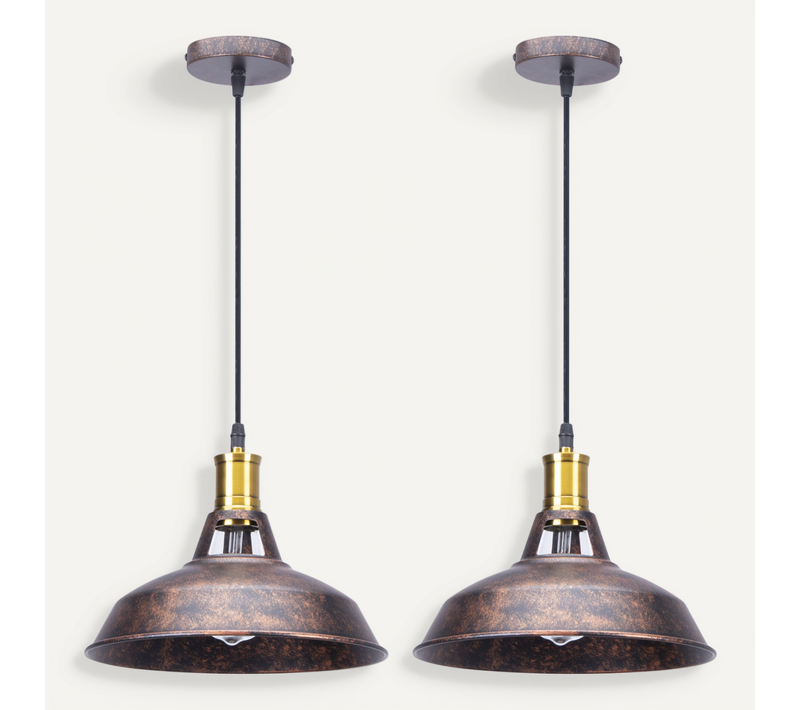 2 Pack Suspension Industrielle Vintage E27 Lustre Abat-jour Retro Pour Cuisine Salon Chambre Rouille