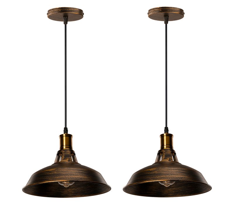2 Pack Suspension Industrielle Vintage E27 Lustre Abat-jour Retro Pour Cuisine Salon Chambre Laiton