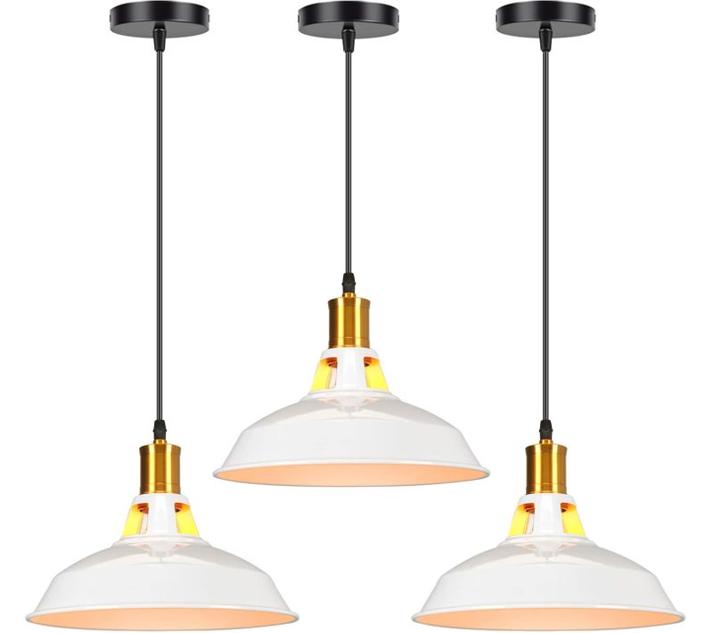 Lot De 3 Suspension Industrielle Vintage E27 Lustre Abat-jour Pour Cuisine Salon Chambre Blanc