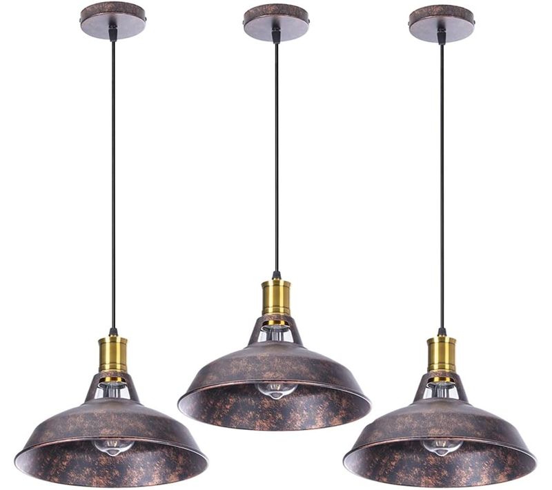 Lot De 3 Suspension Industrielle Vintage E27 Lustre Abat-jour Pour Cuisine Salon Chambre Rouille