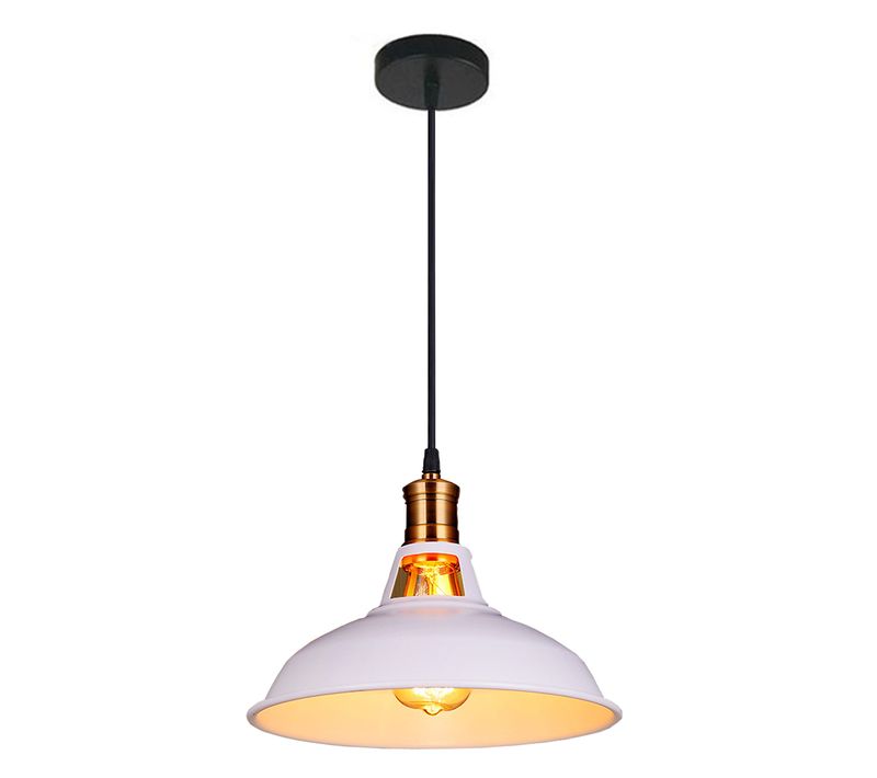 Lustre Suspension Industrielle Vintage E27 Plafonnier Abat-jour Pour Cuisine Salon Chambre Blanc