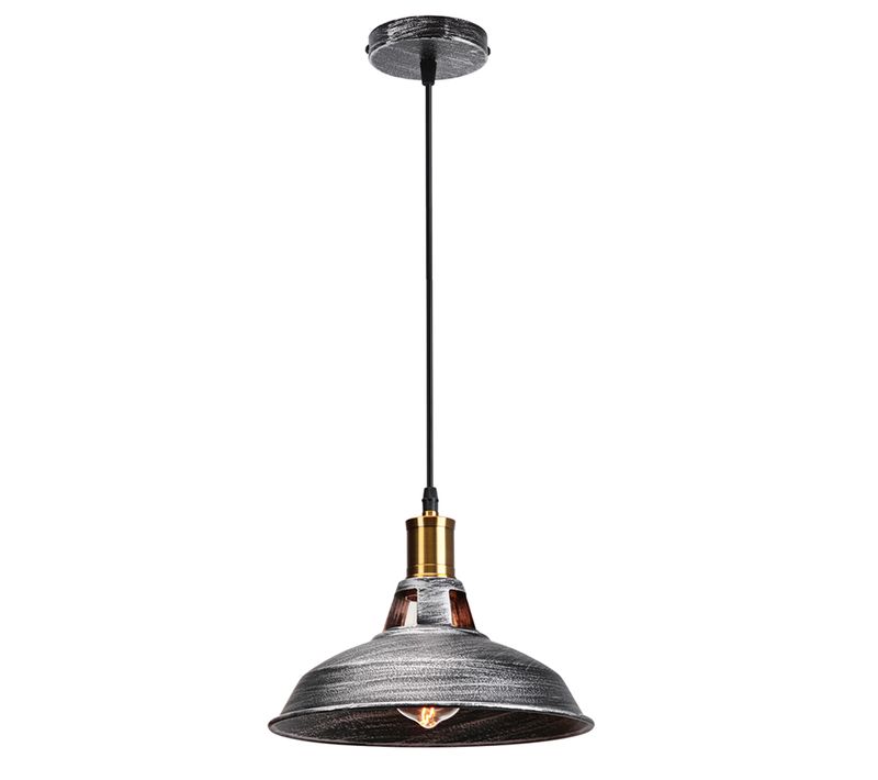 Lustre Suspension Industrielle Vintage E27 Plafonnier Abat-jour Pour Cuisine Salon Chambre Argenté