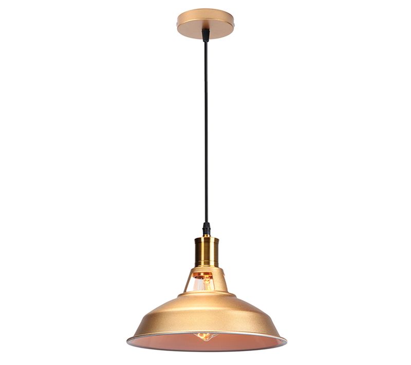 Lustre Suspension Industrielle Vintage E27 Plafonnier Abat-jour Pour Cuisine Salon Chambre Doré