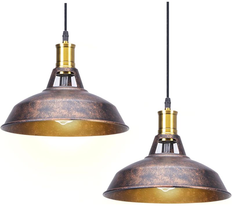 2 Pack Lustre Suspension Industrielle Vintage E27 Plafonnier Pour Cuisine Salon Chambre Rouille