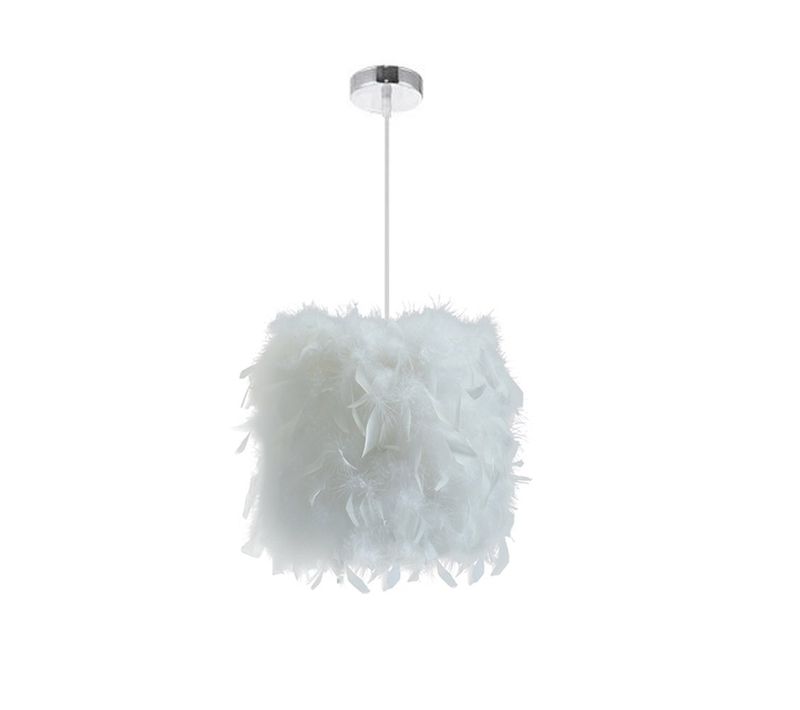 Lustre Suspension En Plumes 30cm Luminaire Abat-jour Plafonnier Pour Chambre Salon Salle Blanc