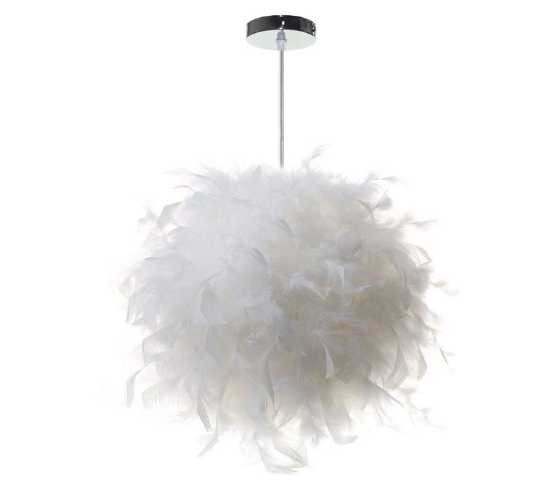 Lustre Suspension En Plumes E27 Plafonnier Pour Chambre Salon Salle Blanc
