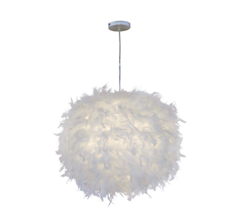 Suspension En Plumes 30cm E27 Lustre Pour Salle Salon Chambre De Enfant Blanc