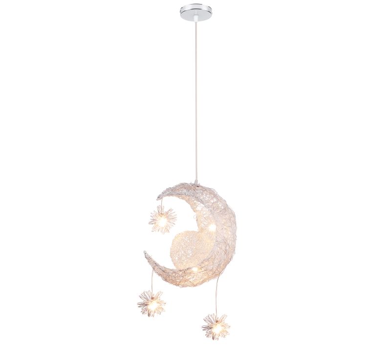 Suspension Lune Étoiles LED Lustre Moderne Avec 5 Ampoules Lumière Blanche Chaude