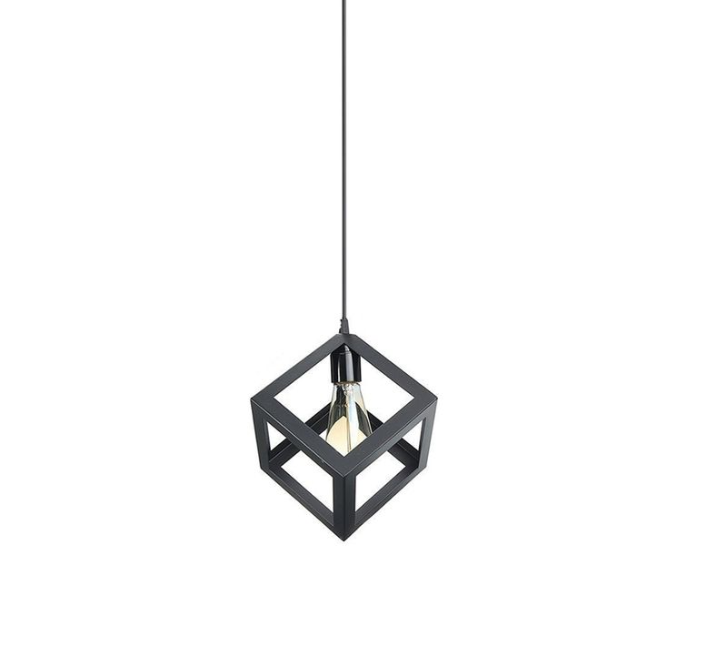 Suspensions Moderne E27 Cube Lustre Abat-jour Métal Pour Salon Cuisine Chambre Noir