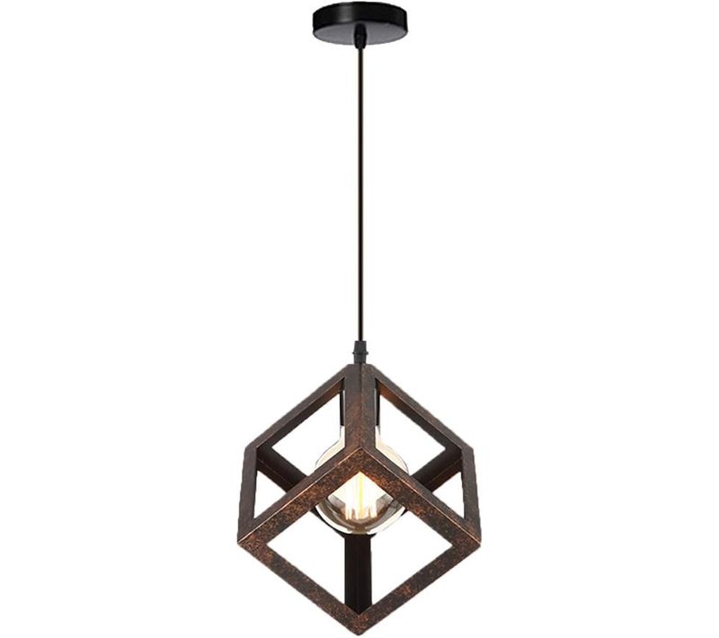 Lustre Suspension Moderne Cube Eclairage De Plafond E27 Pour Salon Cuisine Chambre Rouille