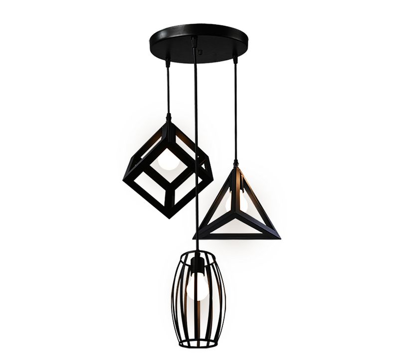 Suspension Industrielle Géométrique 3 Lustre Moderne E27 Pour Chambre Cuisine Salon Noir