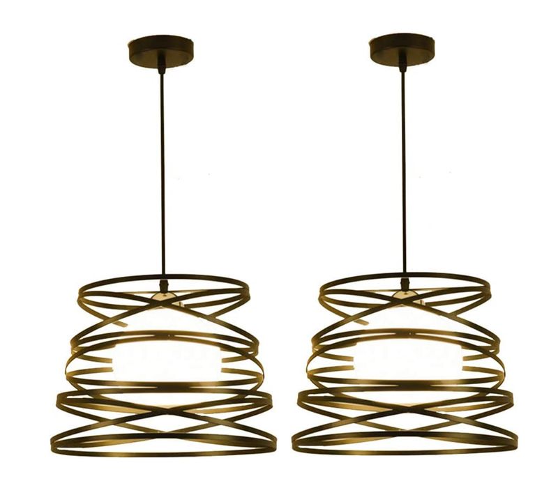 2 Pack Lustre Suspension Industrielle Ressort Eclairage De Plafond Pour Salon Salle Chambre Noir