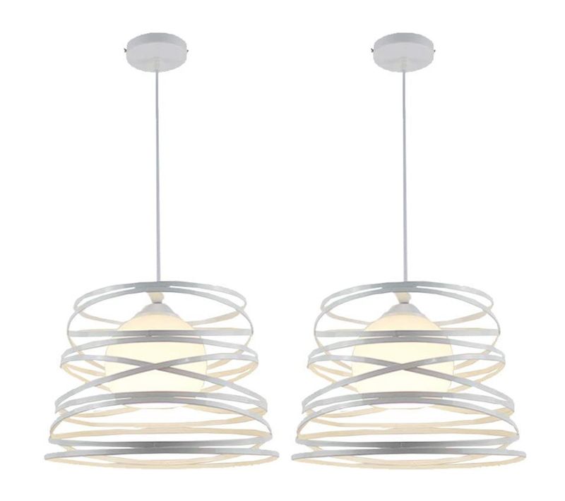 2 Pack Lustre Suspension Industrielle Ressort Eclairage De Plafond Pour Salon Salle Chambre Blanc