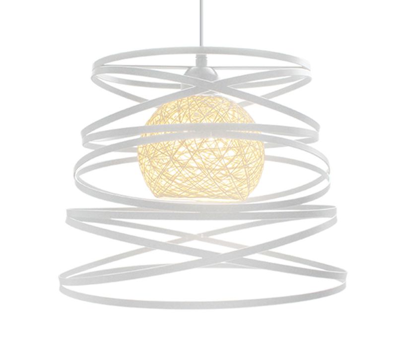 Suspension Industrielle 30cm E27 Lustre Abat-jour Ressort Moderne Plafonnier Sans Ampoule Blanc