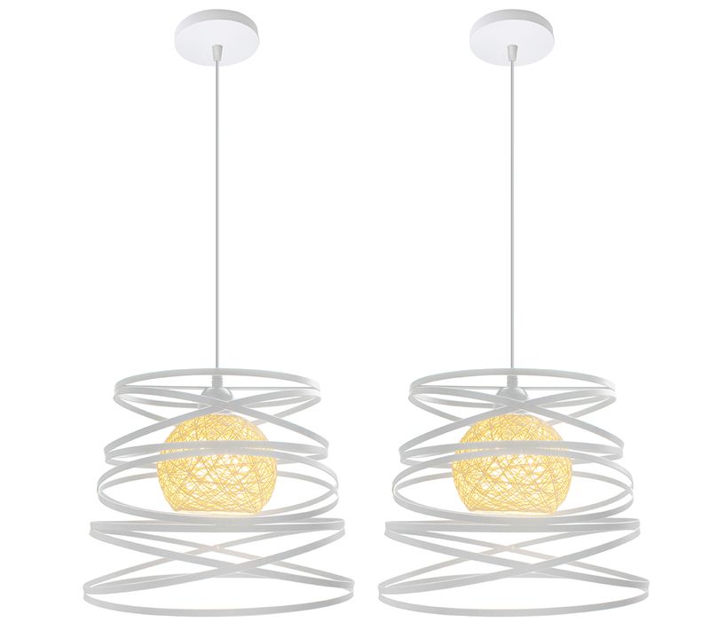 2 Pack Suspension Industrielle E27 Lustre Abat-jour Ressort Moderne Plafonnier Sans Ampoule Blanc