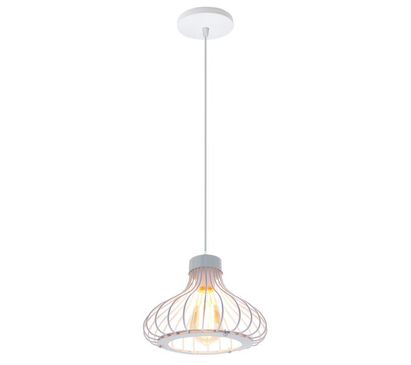 Suspension Industriel E27 Lustre Cage Metal Pour Cuisine Salon Chambre Blanc