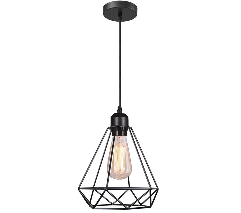 Suspension Industrielle E27 Lustre Plafonnier Rétro Cage Métal Pour Salon Chambre Cuisine Noir