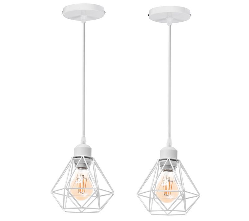 2 Pack Lustre Suspension Industriel E27 Eclairage De Plafond Vintage Pour Salon Chambre Salle Blanc