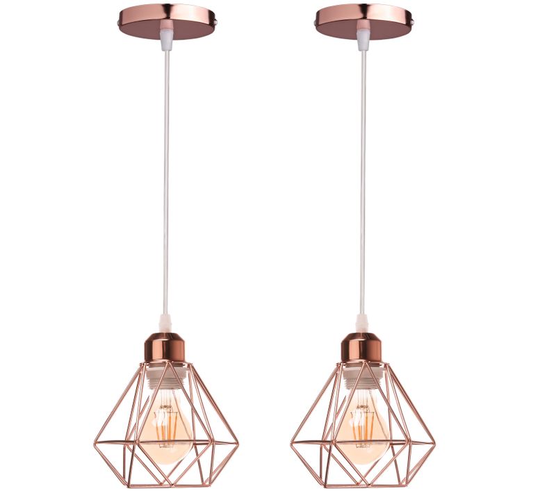 2 Pack Lustre Suspension Industriel E27 Eclairage De Plafond Vintage Pour Salon Chambre Salle Rose