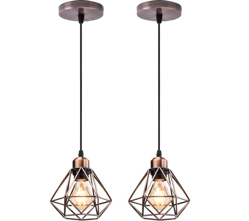 2 Pack Lustre Suspension Industriel E27 Eclairage De Plafond Vintage Pour Salon Chambre Salle Laiton