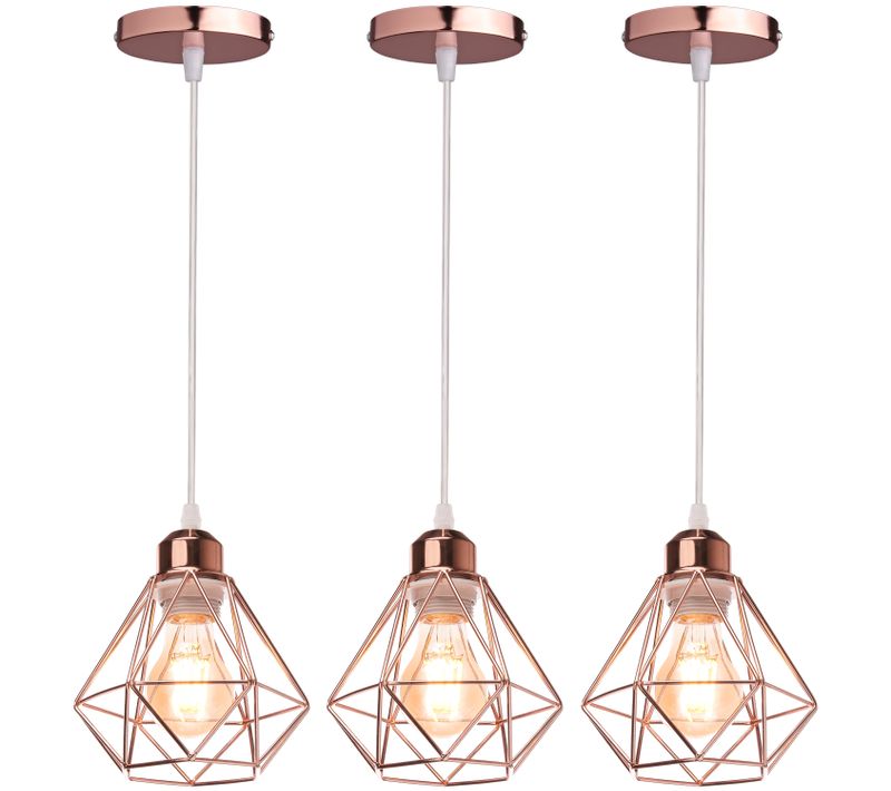 Lot De 3 Lustre Suspension Industriel Eclairage De Plafond Vintage Pour Salon Chambre Salle Rose