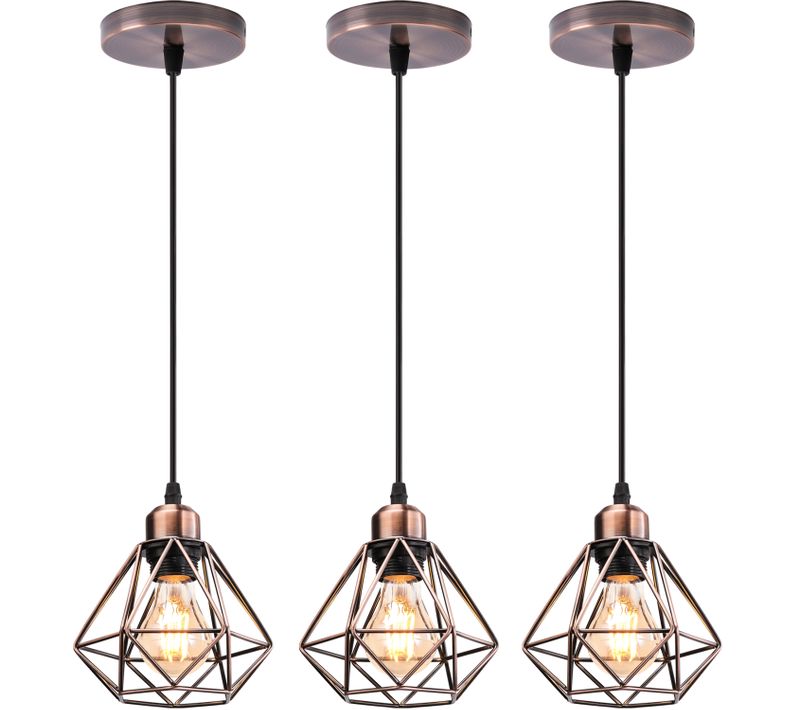 Lot De 3 Lustre Suspension Industriel Eclairage De Plafond Vintage Pour Salon Chambre Salle Laiton