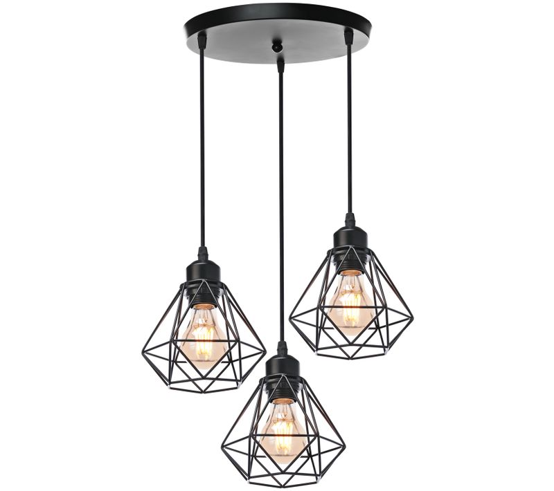 Suspension Industrielle Vintage E27 Lustre Abat-jour Cage Pour Salon Chambre Couloir Noir