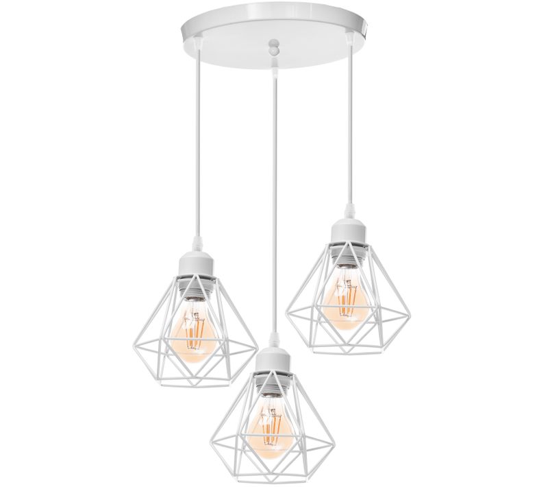 Suspension Industrielle Vintage E27 Lustre Abat-jour Cage Pour Salon Chambre Couloir Blanc
