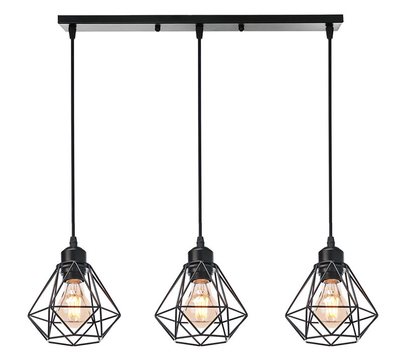 Lustre Suspension Industrielle Vintage 3 Lampe De Plafond E27 Pour Salon Chambre Couloir Noir