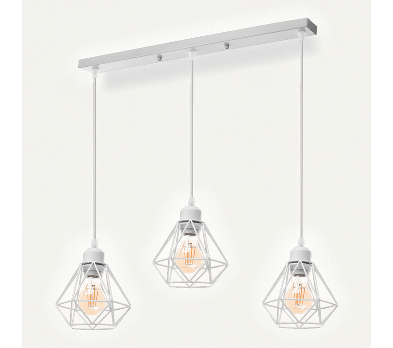 Lustre Suspension Industrielle Vintage 3 Lampe De Plafond E27 Pour Salon Chambre Couloir Blanc