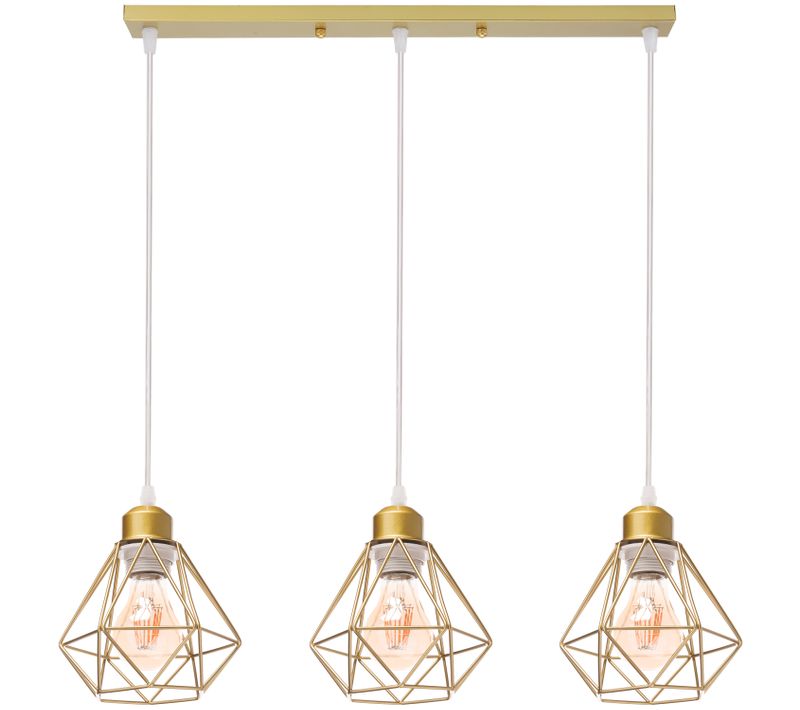 Lustre Suspension Industrielle Vintage 3 Lampe De Plafond E27 Pour Salon Chambre Couloir Or