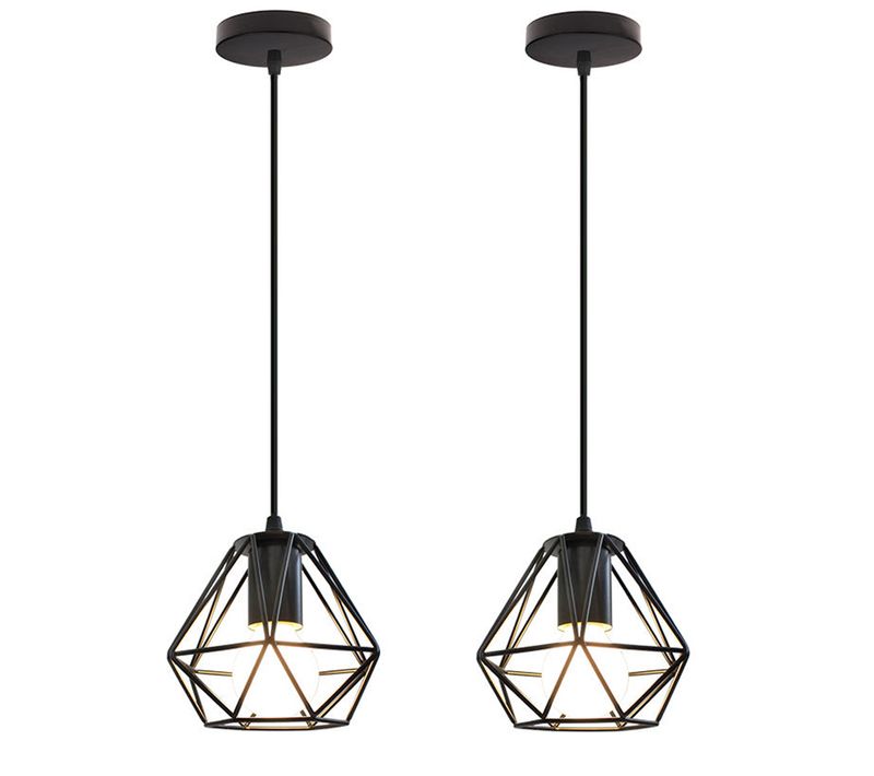 2 Pack Suspension Industrielle Chambre E27 Lustre De Plafond Vintage Sans Ampoule Noir