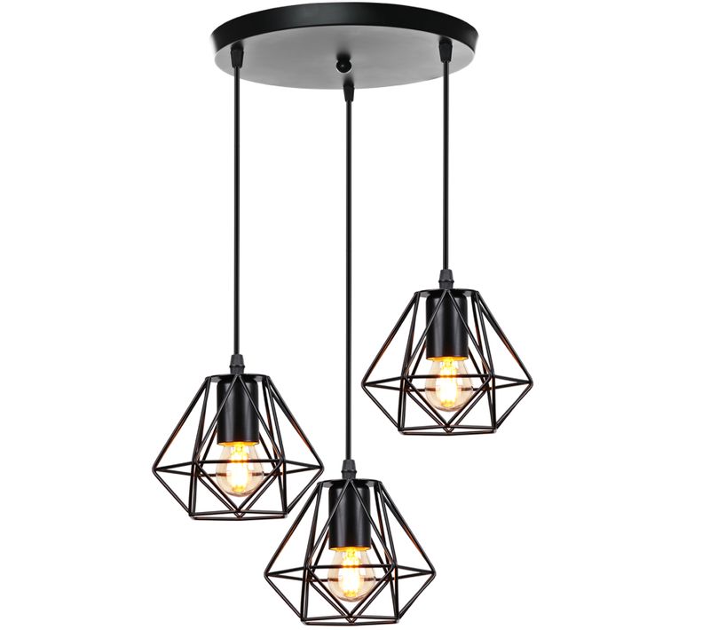 Lustre Suspension Industrielle Chambre 3 Lampe De Plafond Vintage E27 Sans Ampoule Noir